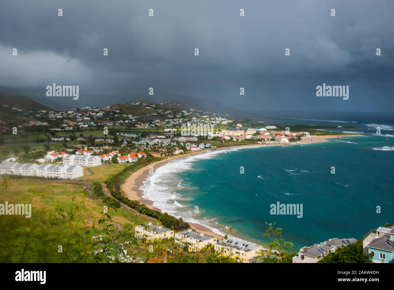 Scenic high angle view of North Frigate Bay in St. Kitts, St. Kitts and