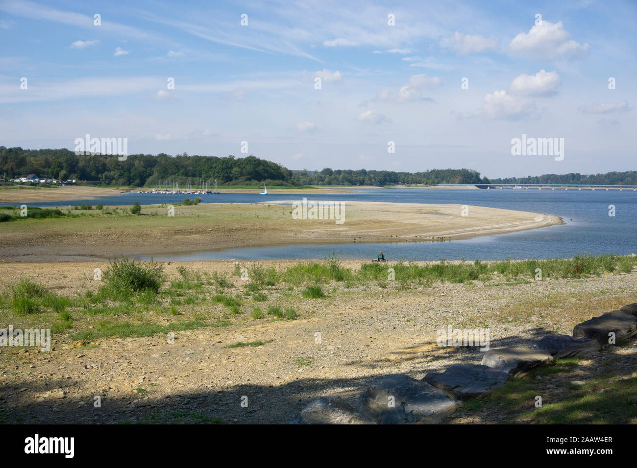 Scenic view of sea against sky during sunny day, Delecke, North Rhine Westphalia, Germany Stock Photo