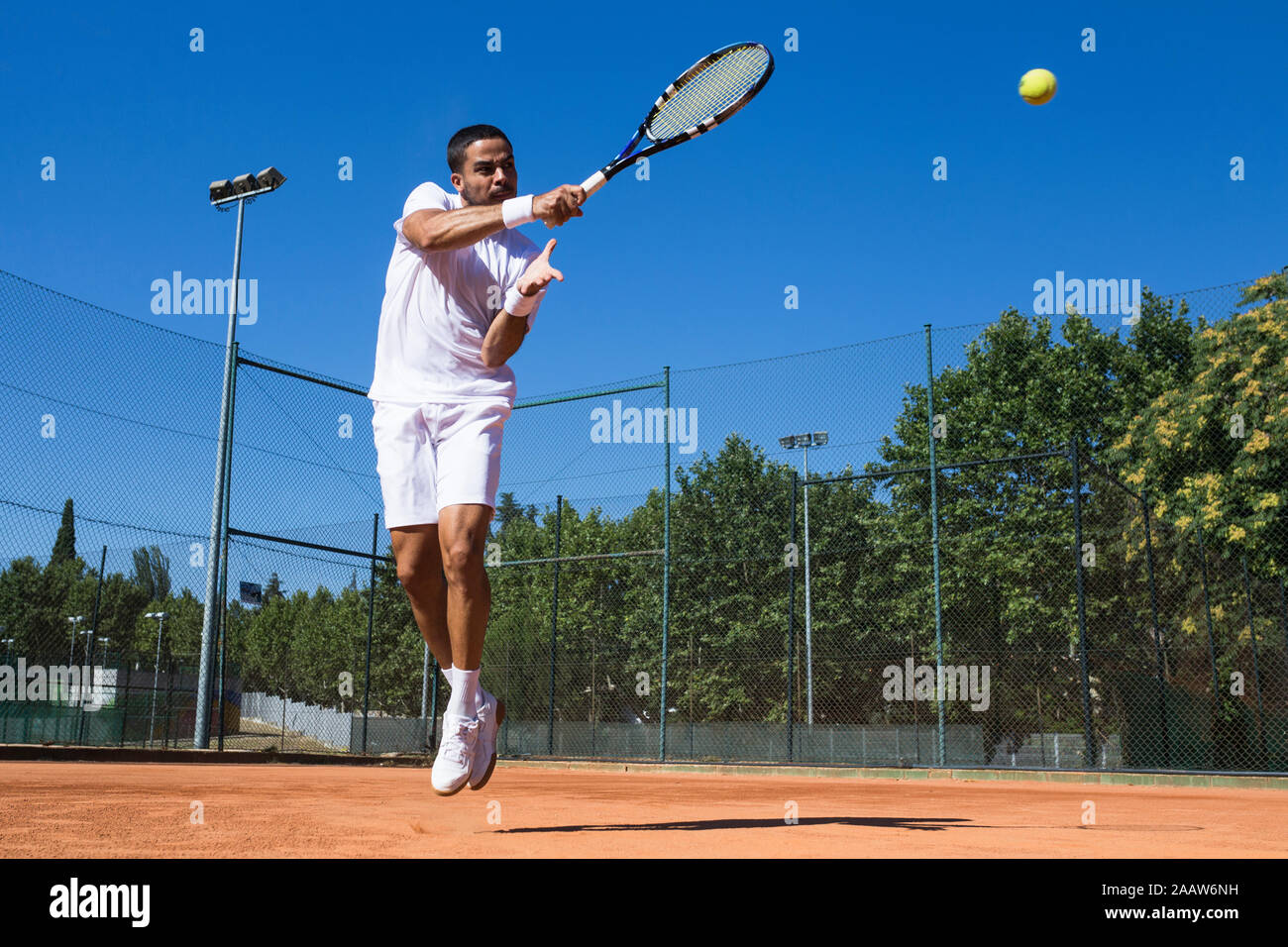 Tennis player during a tennis match Stock Photo