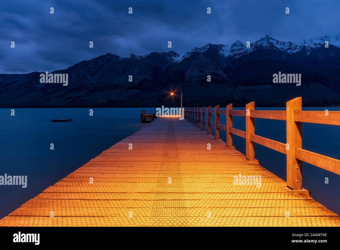 Pier in the evening, Glenorchy, South Island, New Zealand Stock Photo
