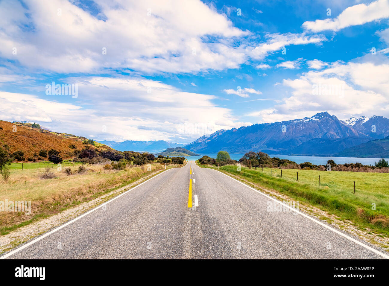 Highway near Glenorchy, South Island, New Zealand Stock Photo