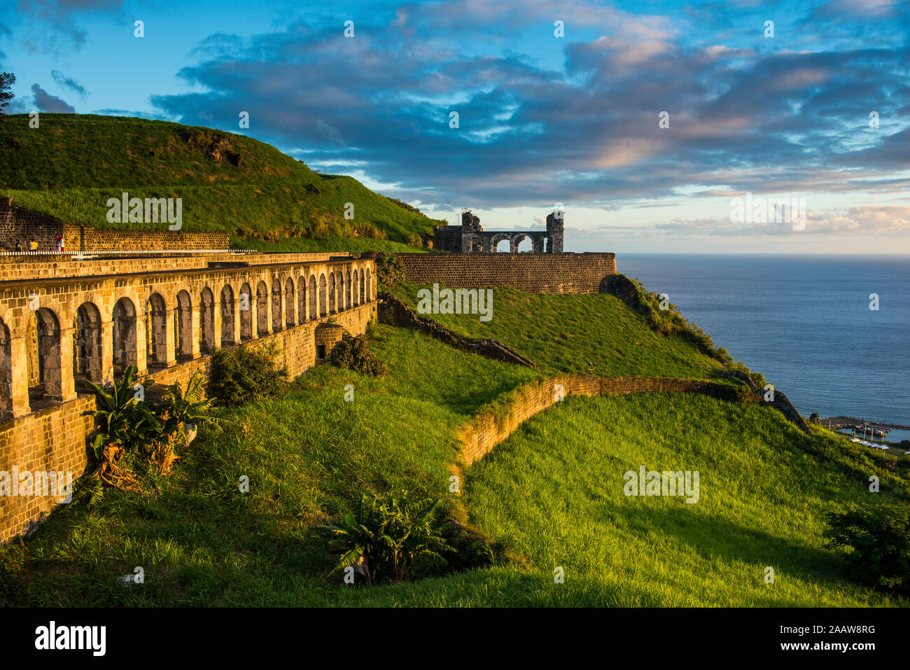 Brimstone hill fortress by sea against sky, St. Kitts and Nevis, Caribbean Stock Photo