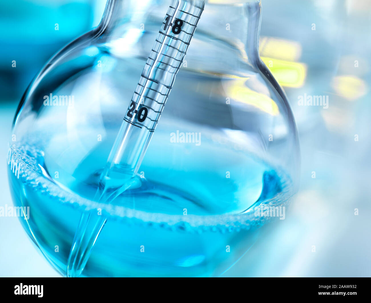 Close-up of sample in flask at laboratory Stock Photo