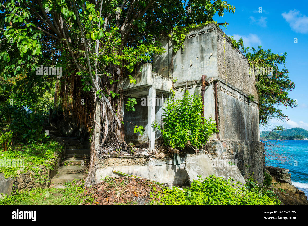 View of Historic sugar cane factory at Speyside, Tobago, Caribbean Stock Photo