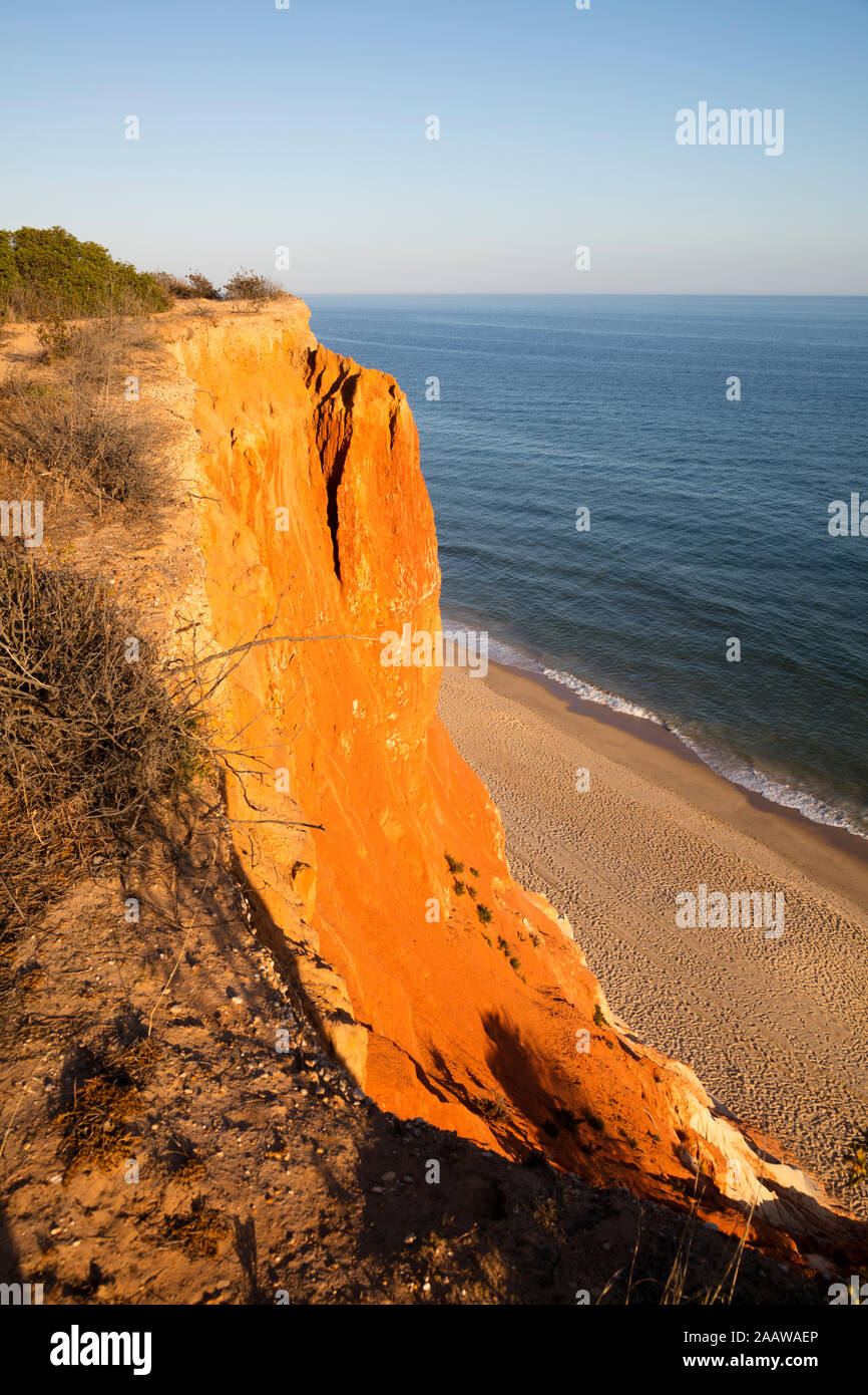 Rocky sandstone at beach, Algarve, Portugal Stock Photo
