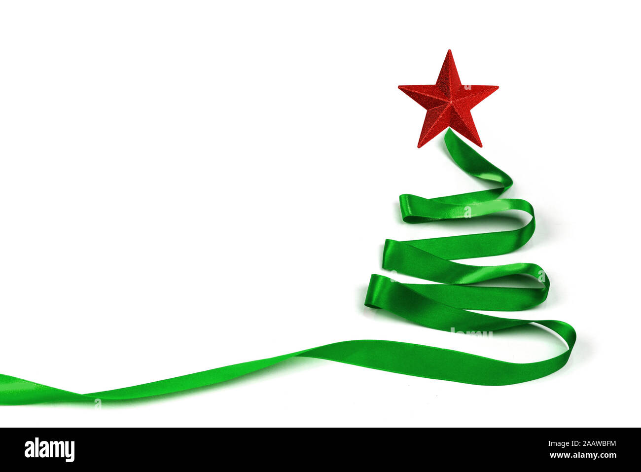 Stylized green ribbon Christmas tree with red star isolated on white ...