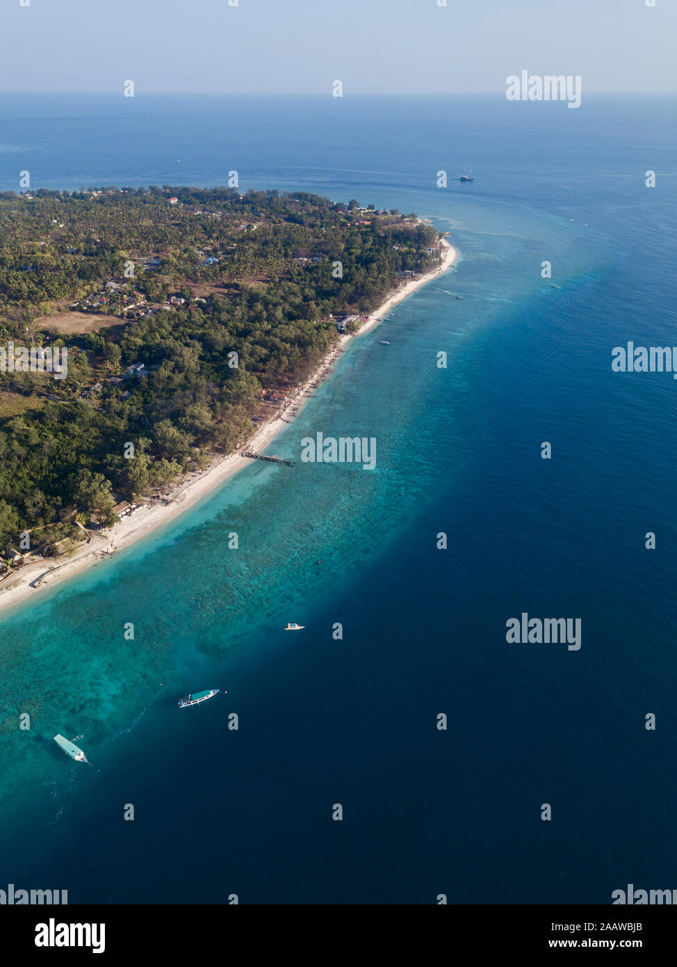 Aerial view of Gili Meno island against clear sky at Bali, Indonesia Stock Photo