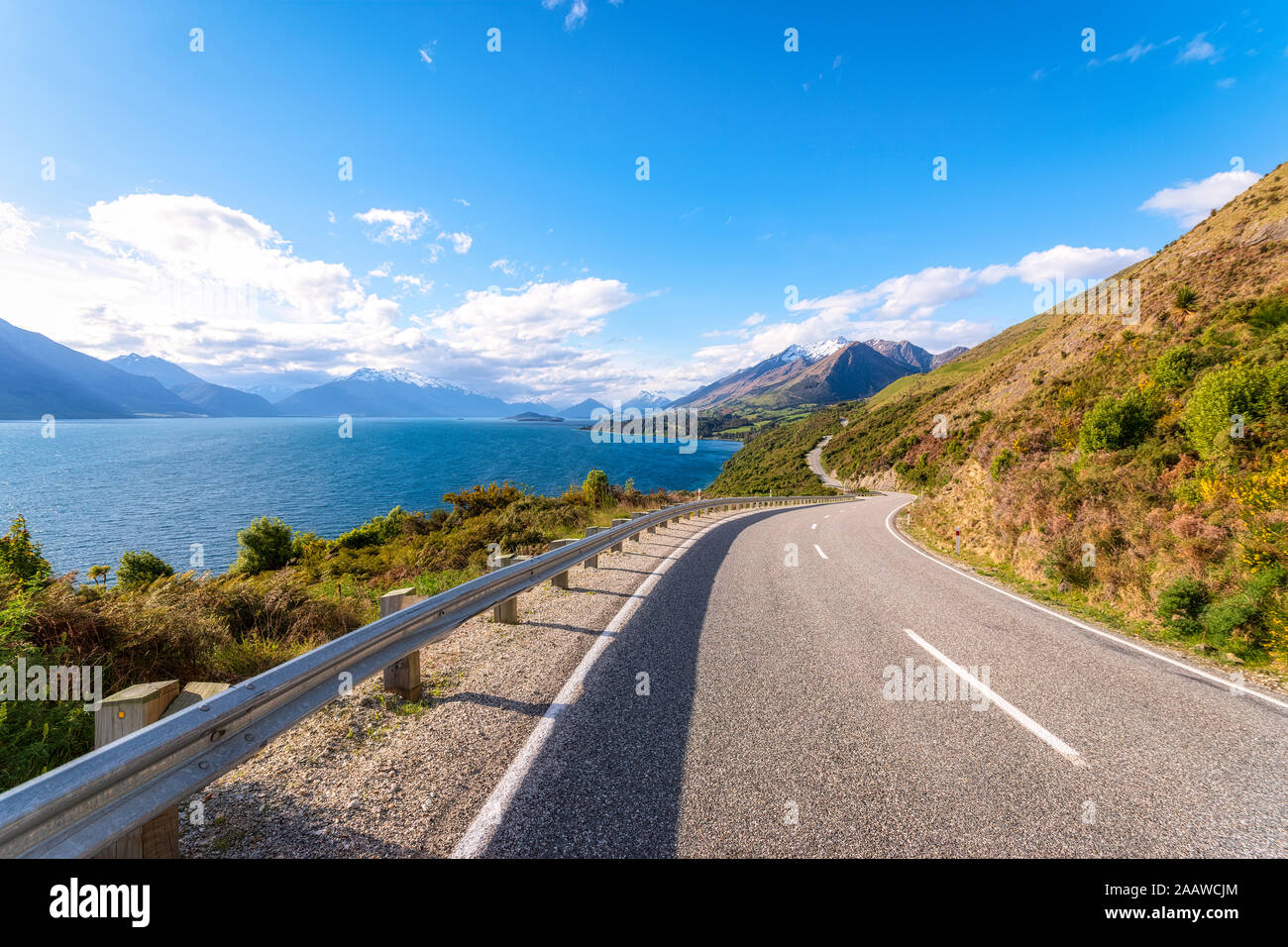 Empty road at Glenorchy, South Island, New Zealand Stock Photo