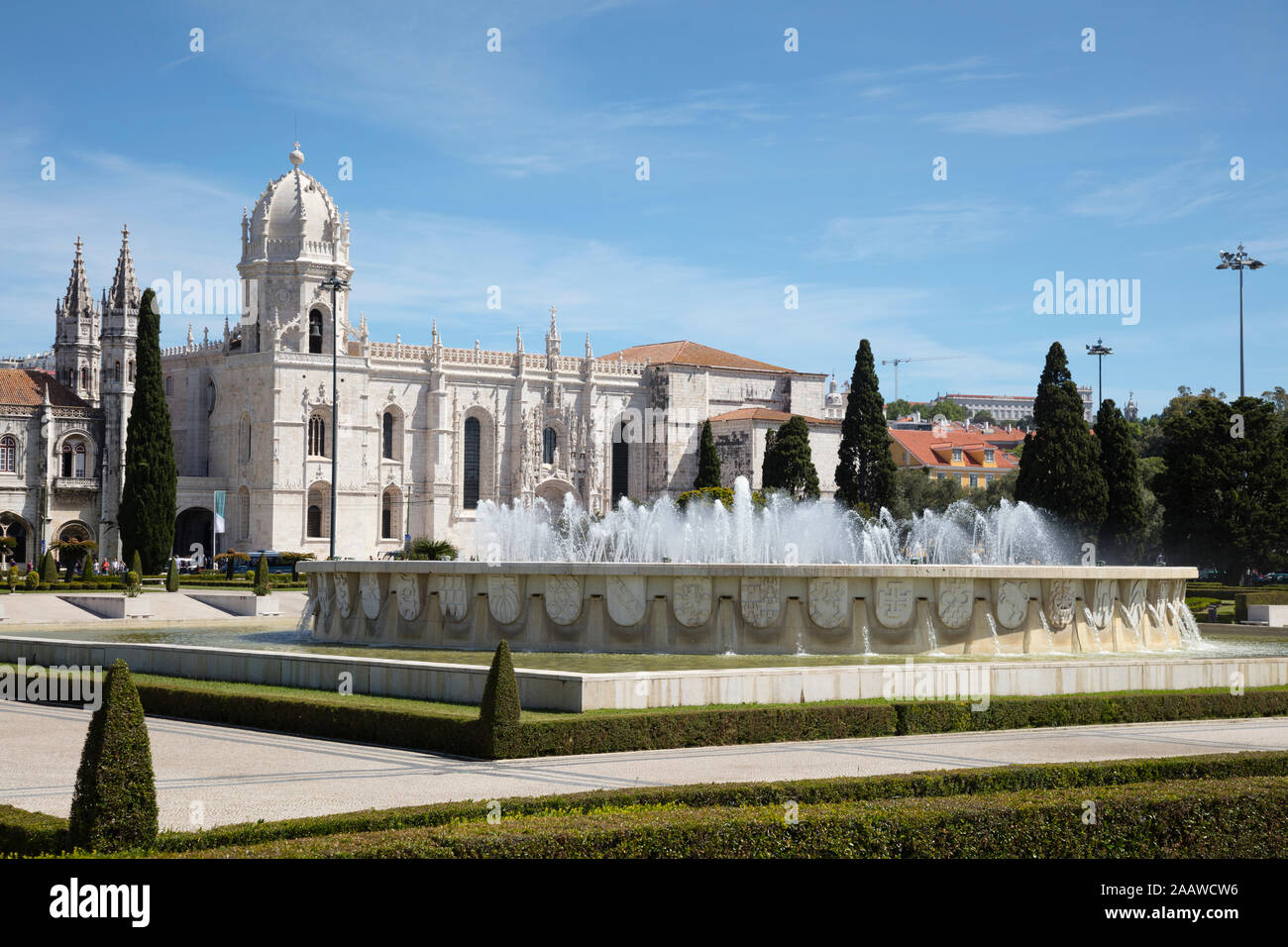 Water fountain at Mosteiro Dos Jeronimos in Lisbon, Portugal Stock Photo