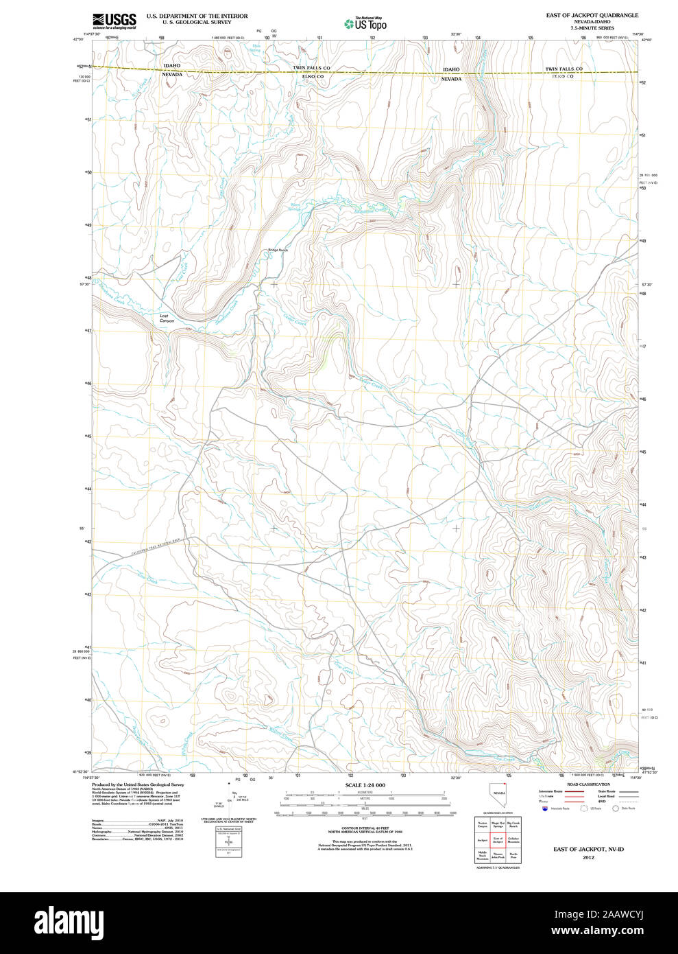 USGS TOPO Map Nevada NV East of Jackpot 20120131 TM Restoration Stock