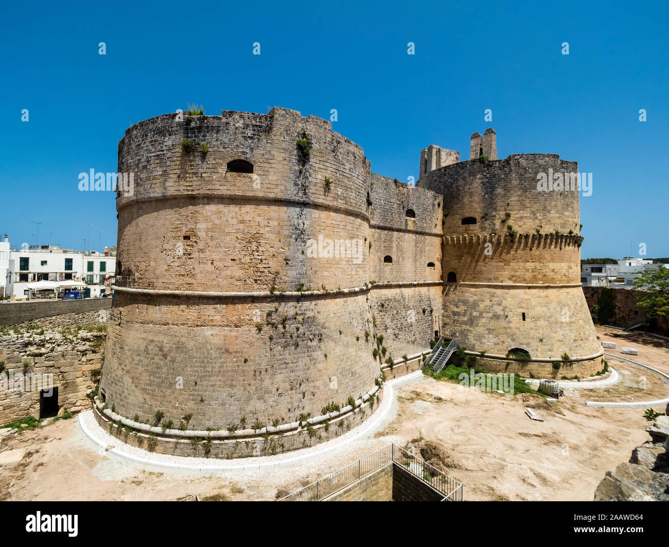 Italy, Province of Lecce, Otranto, Towers of Aragonese Castle Stock Photo