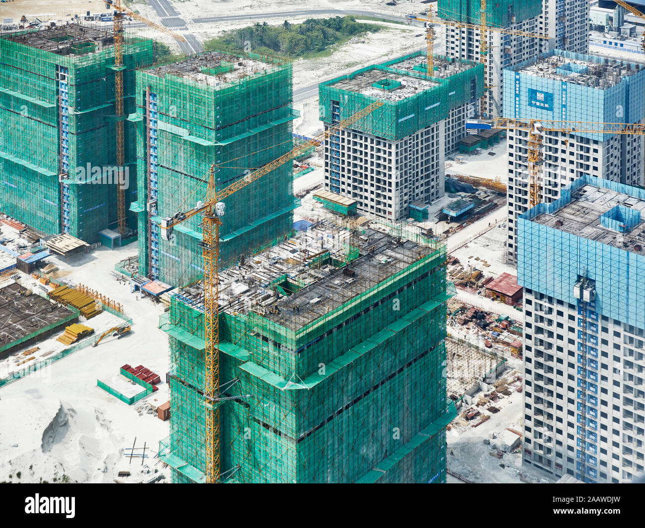 View of construction site during winter seen through airplane window at Malè, Maldives Stock Photo