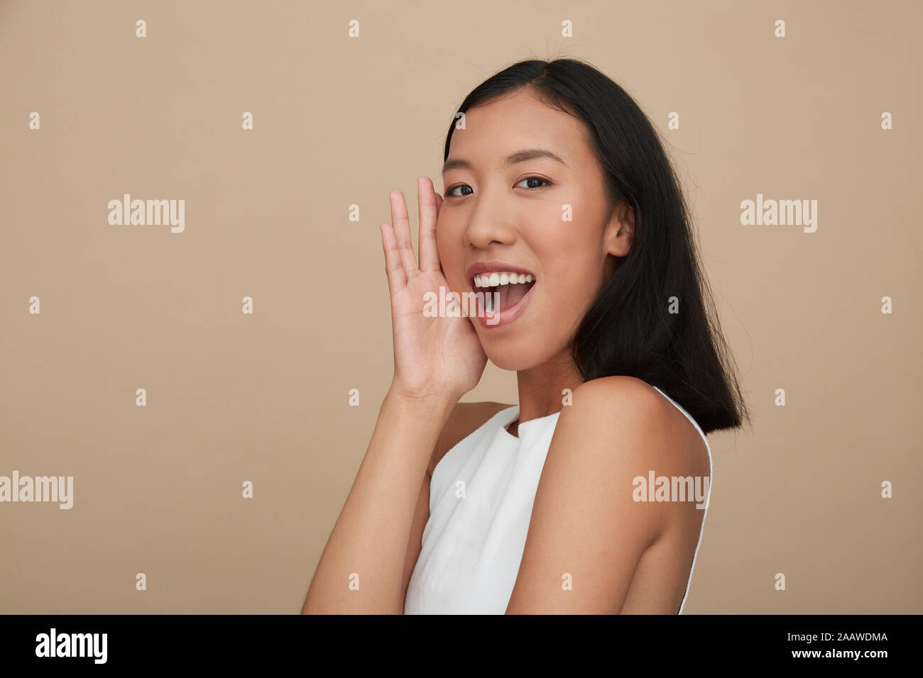 Portrait of young female Chinese woman, open mouth Stock Photo - Alamy