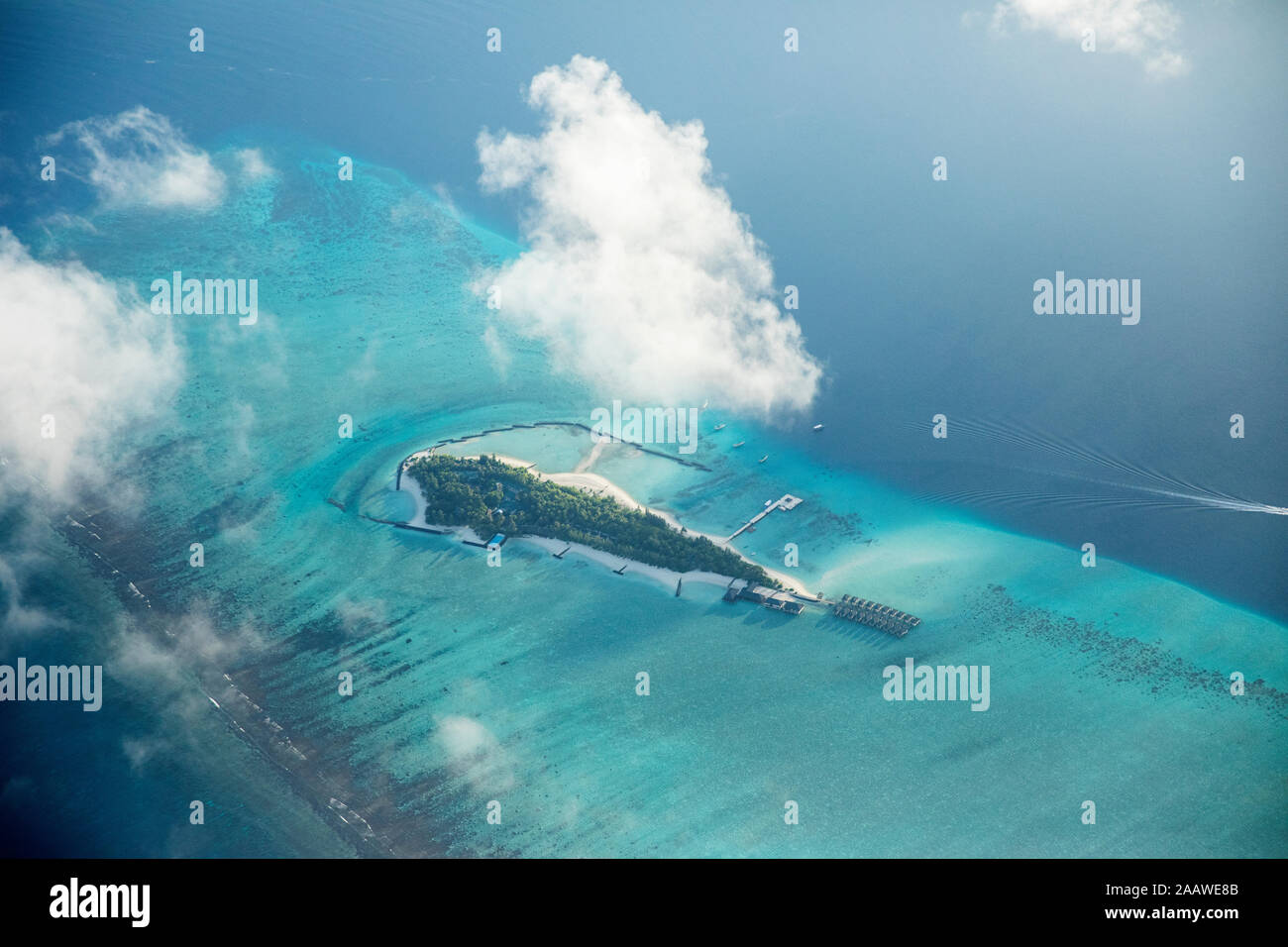 Aerial view of island in Maldives Stock Photo