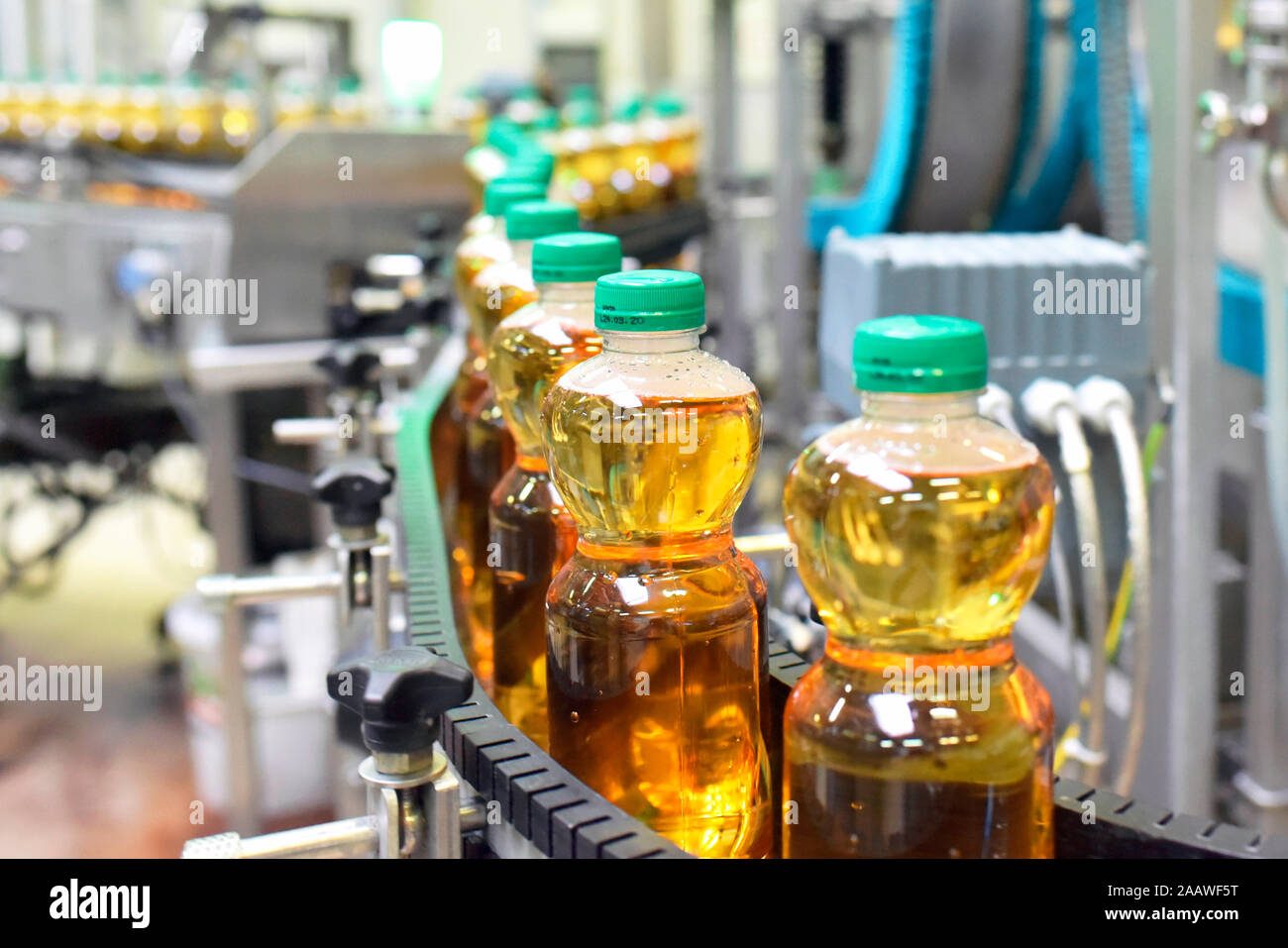 Apple-juice factory, bottling, apple juice Stock Photo
