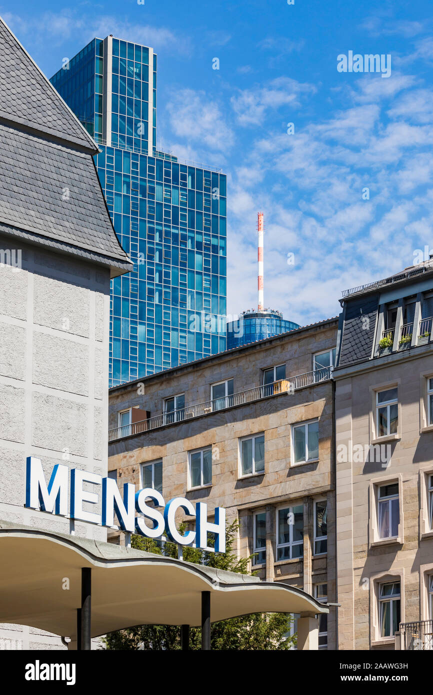 Exterior of MENSCH building in city, Frankfurt, Hesse, Germany Stock Photo