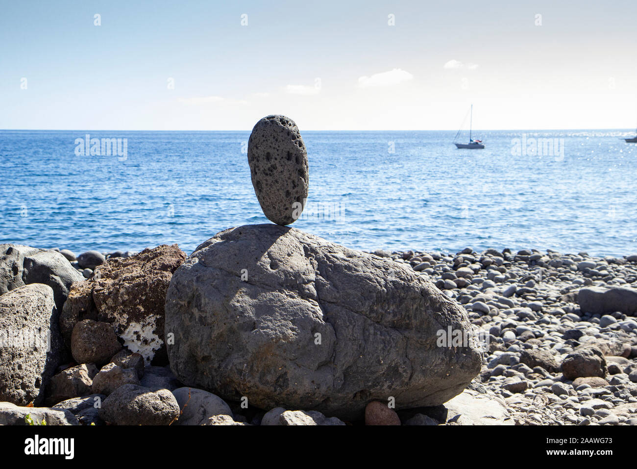 Cairn at the beach, Valle Gran Grey, La Gomera, Canary Islands, Spain Stock Photo