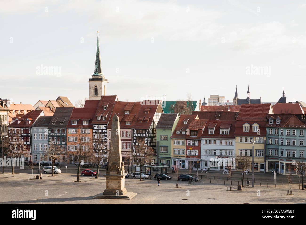 High angle view of residential buildings and church against sky in Erfurt, Germany Stock Photo