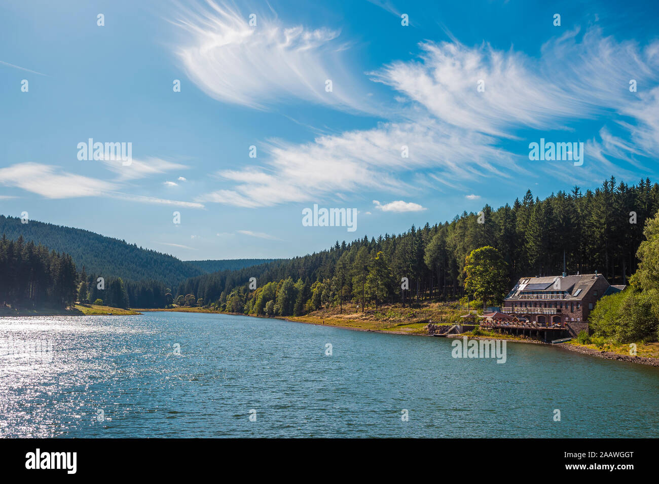 Remote holiday home at Lake Luetsche dam, Oberhof, Thuringia, Germany Stock Photo