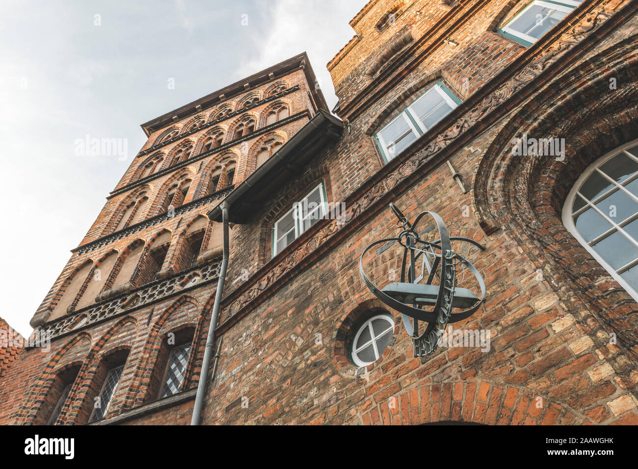 Low angle view of Burgtor against sky in city, Lübeck, Germany Stock Photo