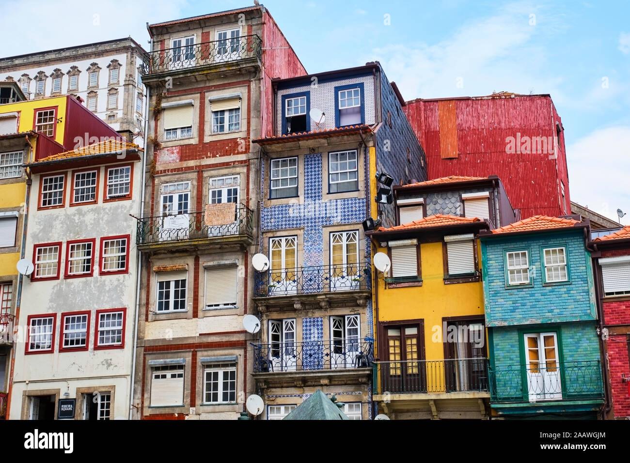 Portugal, Porto, Colorful houses in Ribeira Square Stock Photo