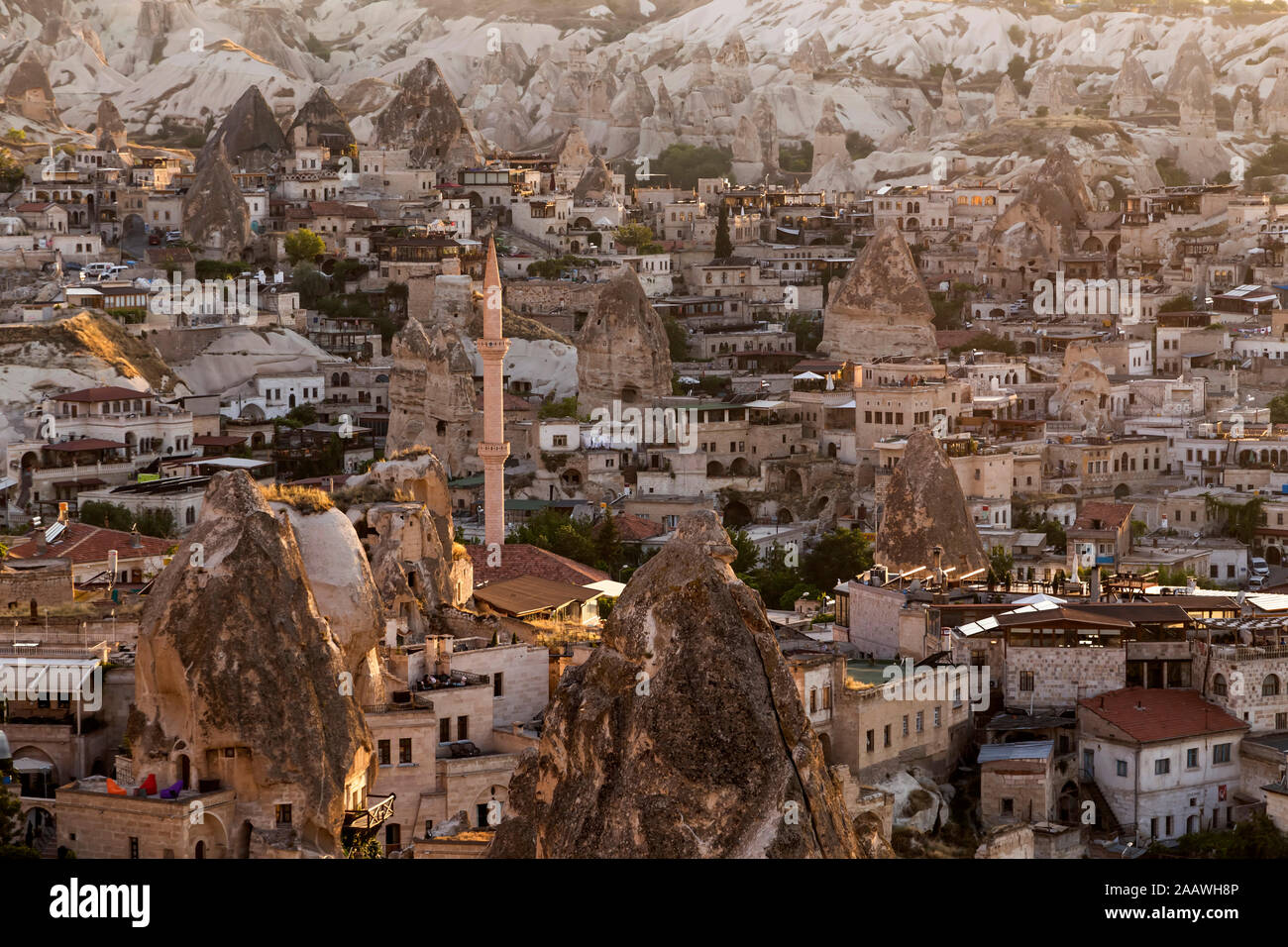High angle view of Göreme cityscape, Cappadocia Stock Photo