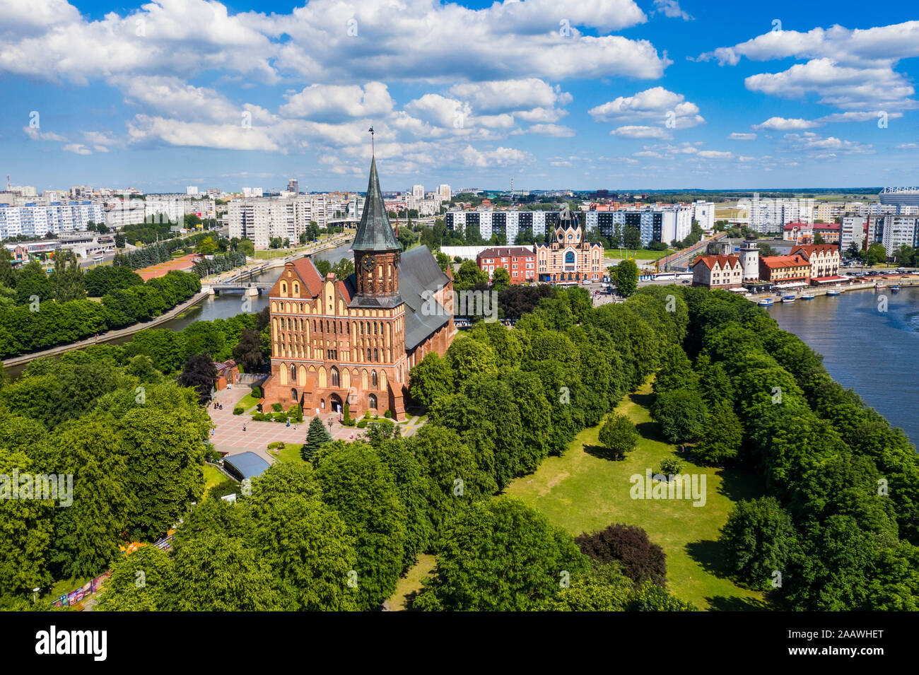 High angle view of Kant's Cathedral, Kant island, Kaliningrad, Russia Stock Photo