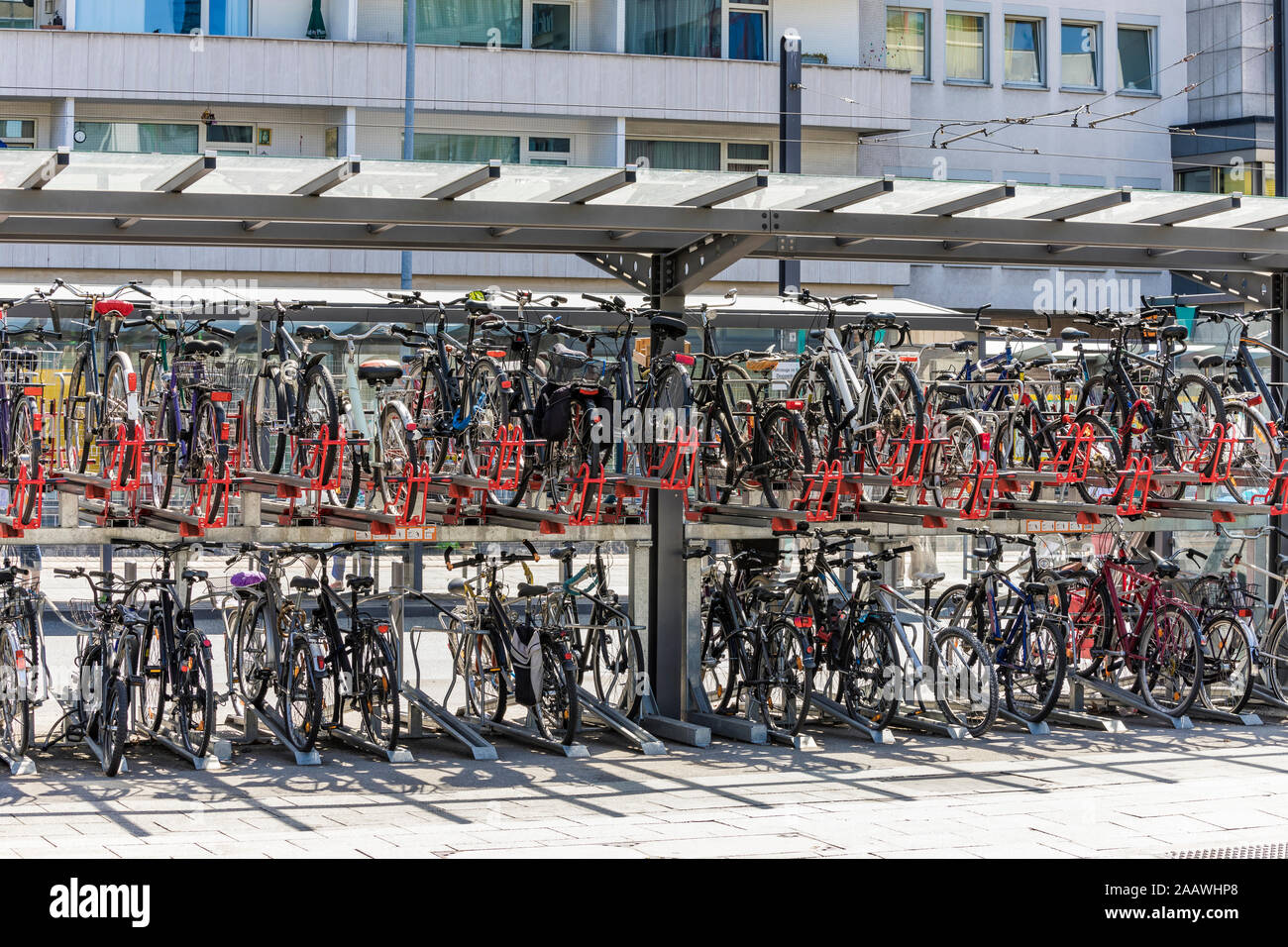 Bicycles parked at Konstablerwache, Frankfurt, Germany Stock Photo