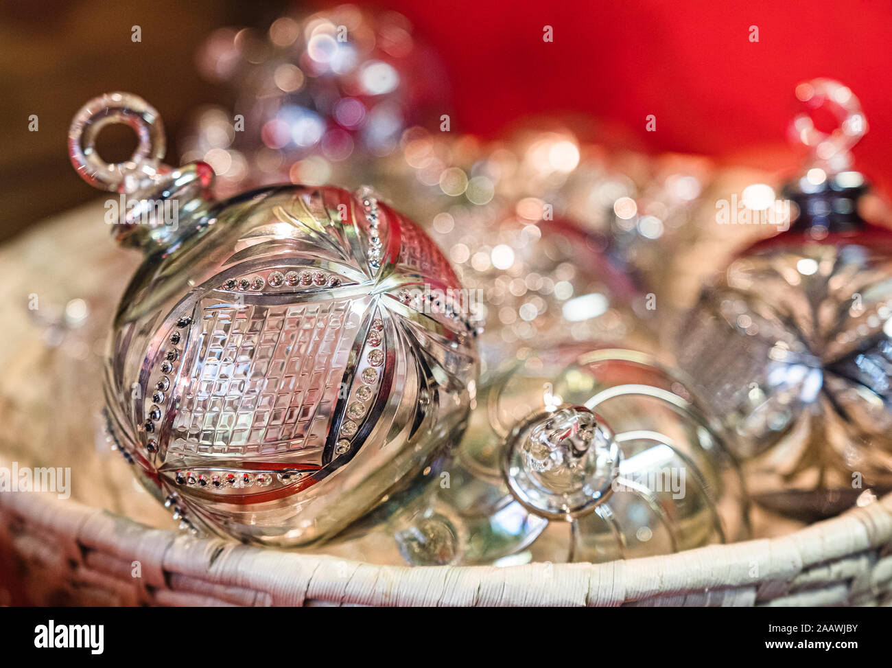 Hand blown Christmas tree glass baubles on sale at the Waddesdon Manor  Christmas market Stock Photo - Alamy