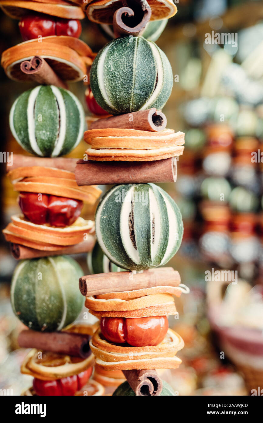 Christmas dried fruit garlands on sale at Waddesdon Manor Christmas Market Stock Photo Alamy