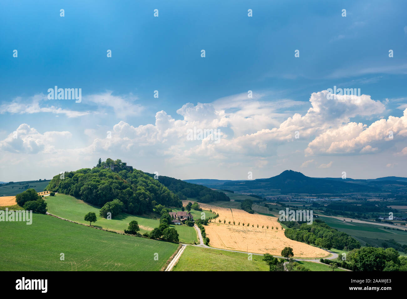 Scenic view of landscape against blue sky at Konstanz, Switzerland Stock Photo