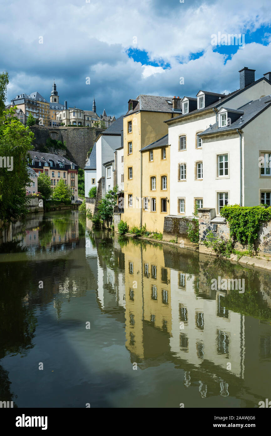 Buildings in waterfront at the old quarter of Luxembourg, Luxembourg Stock Photo