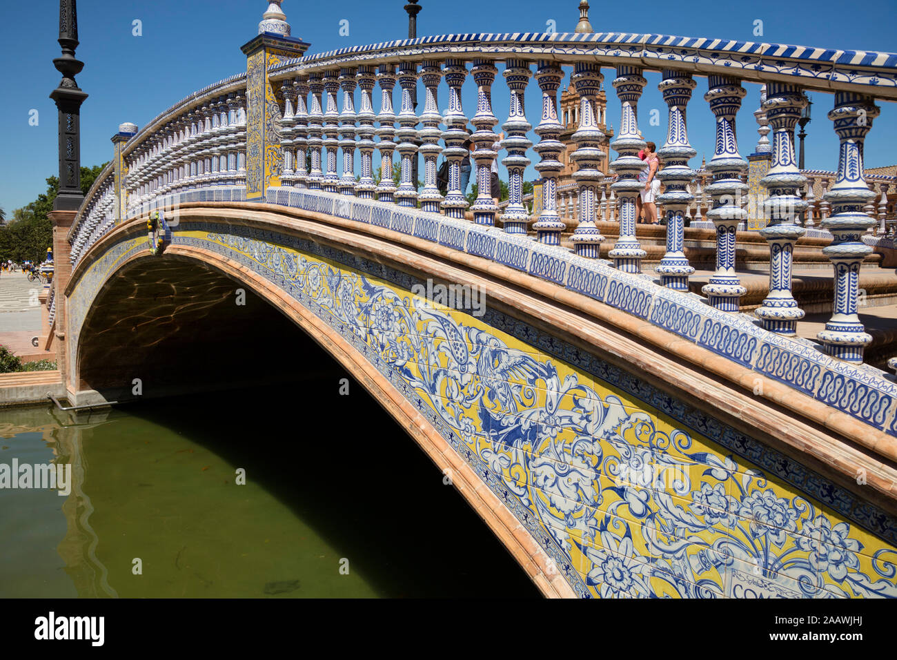 Canal Railing Railing with ceramic tiles over canal at Plaza de Espana, Andalusia ...