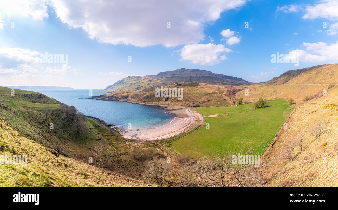 Scenic view of Ardslignish beach against sky, Acharacle, Ardnamurchan, Scotland, UK Stock Photo