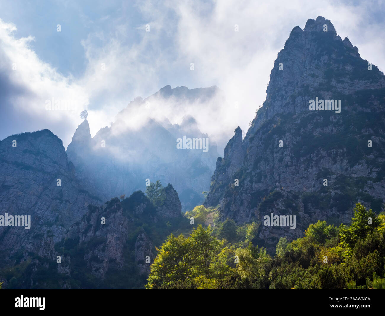 Foggy mountains at Recoaro Terme, Veneto, Italy Stock Photo