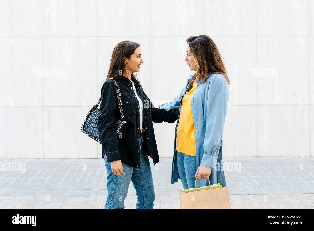Two women talking during shopping Stock Photo