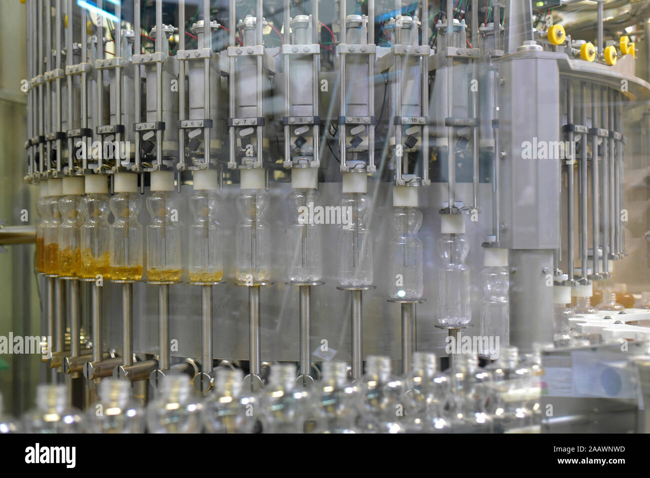 Apple-juice factory, bottling, apple juice Stock Photo