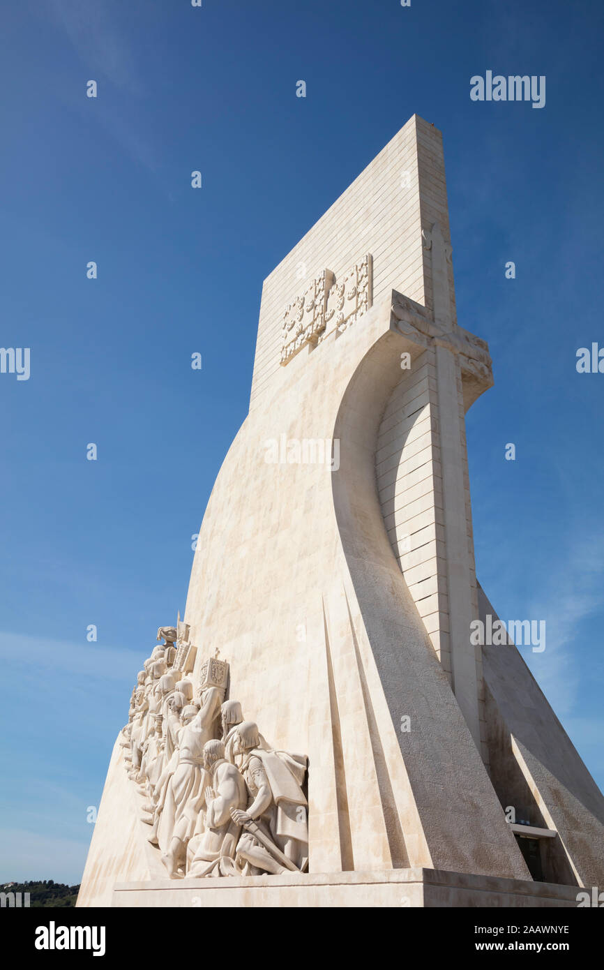 Low angle view of Monument to the Discoveries in Lisbon, Portugal Stock Photo