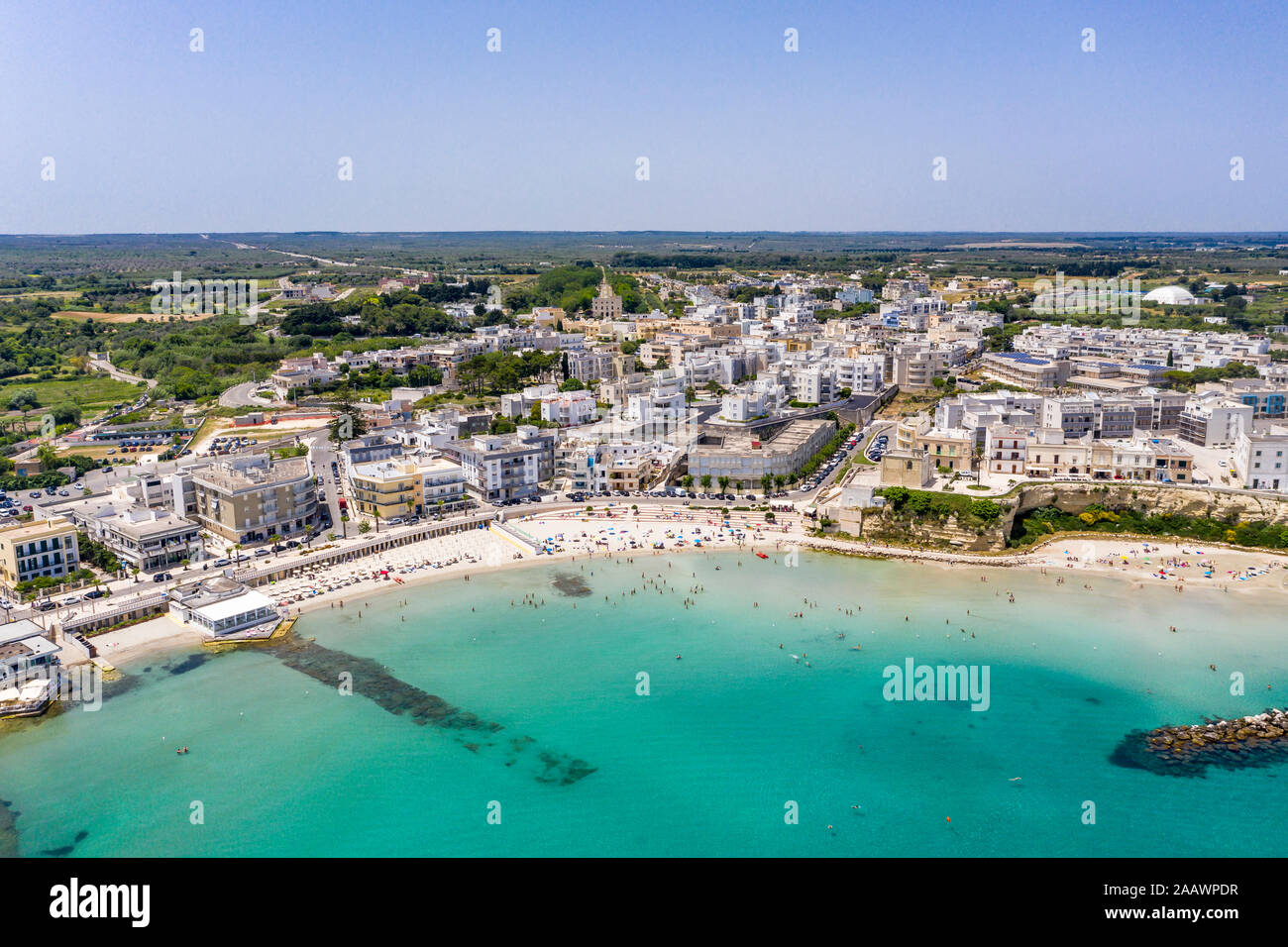 Italy, Apulia, Lecce, aerial view of coast Stock Photo