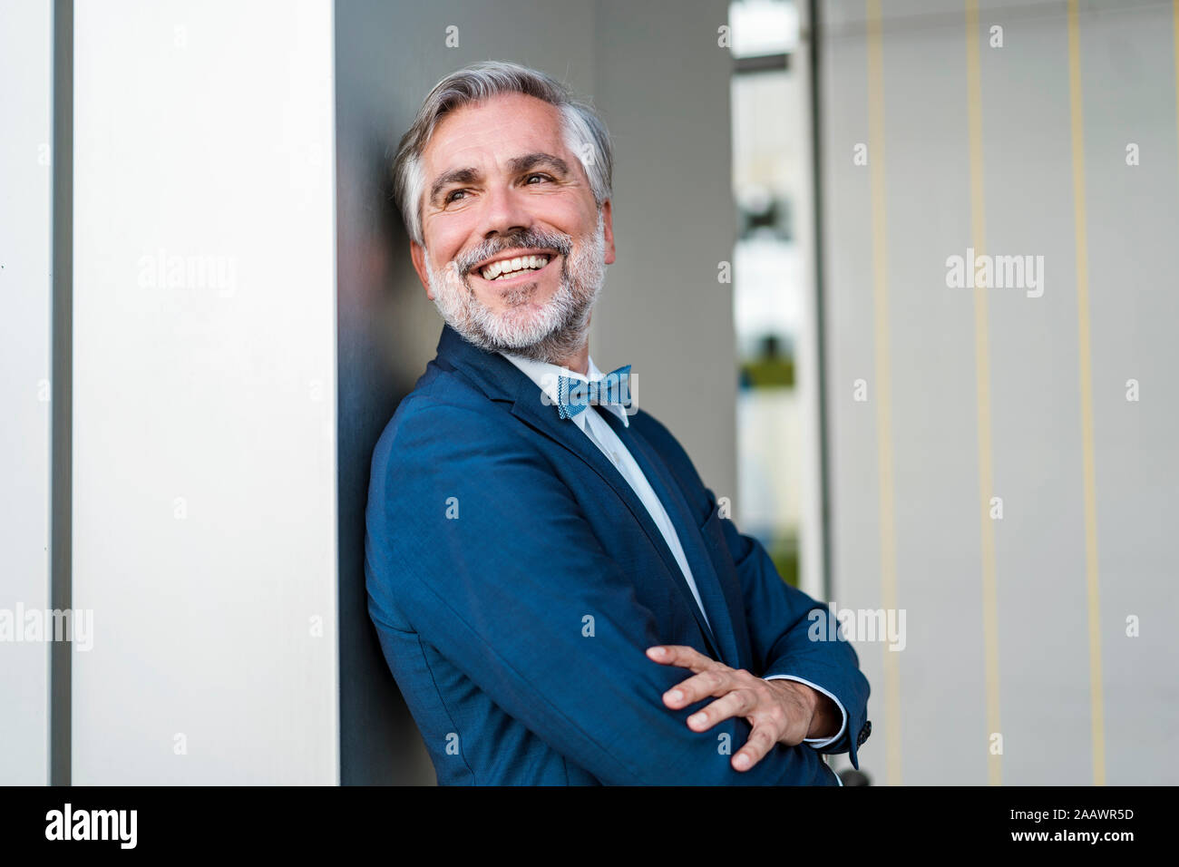 Portrait of smiling elegant mature businessman outdoors Stock Photo