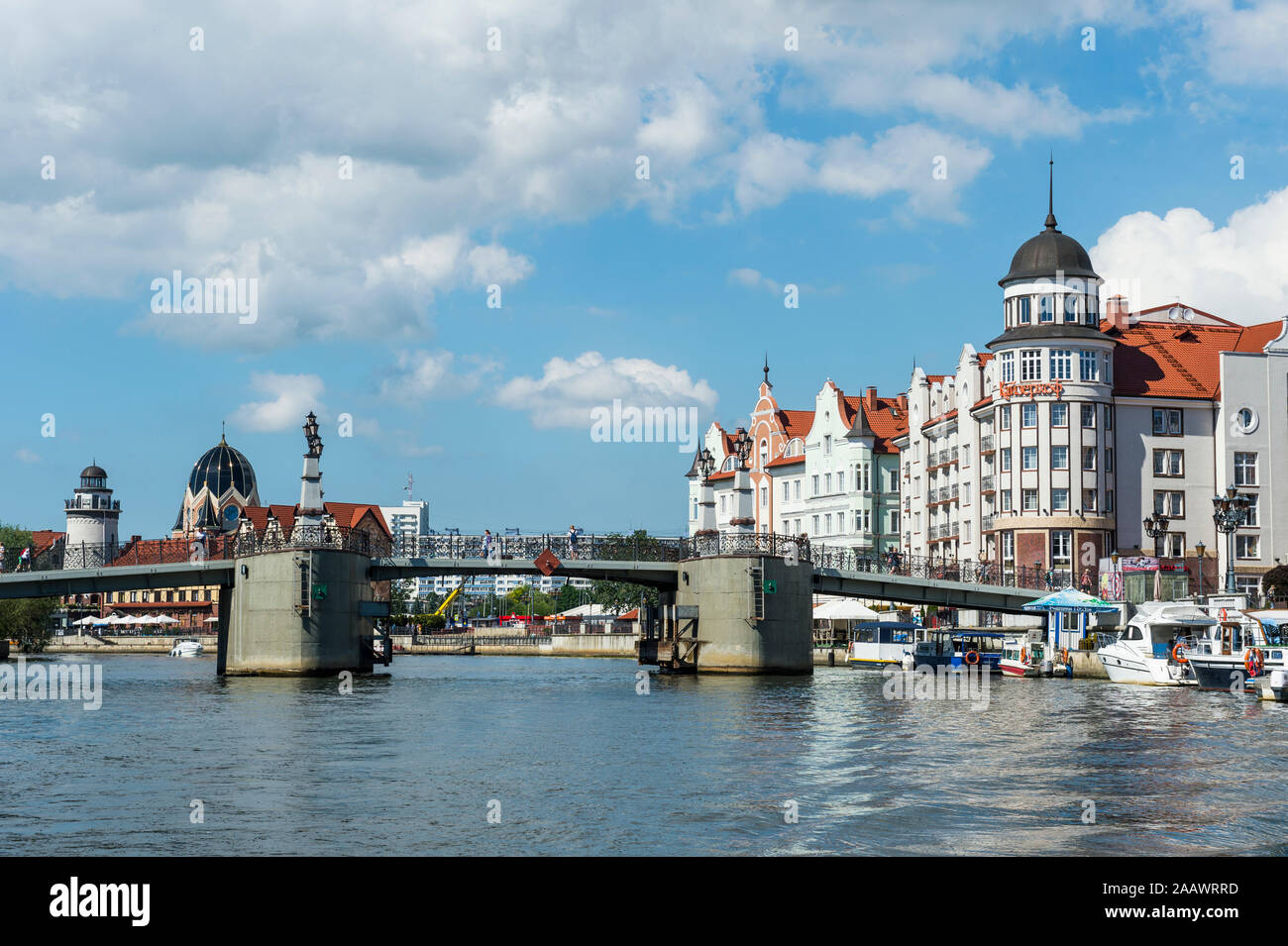 Bridge over Pregel river against sky, Kaliningrad, Russia Stock Photo