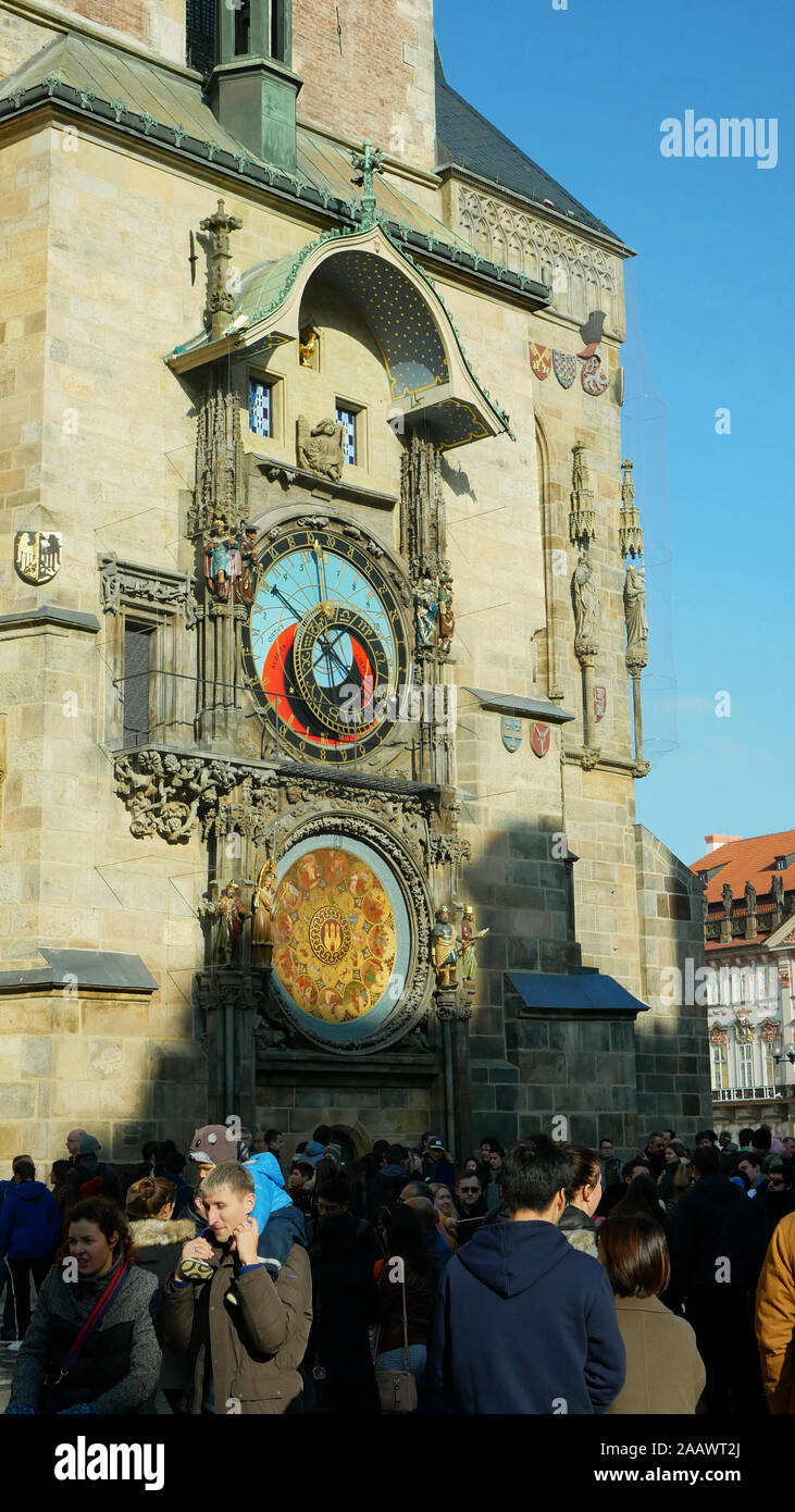 Prague Astronomical Clock or Orloj medieval gothic, statues various ...