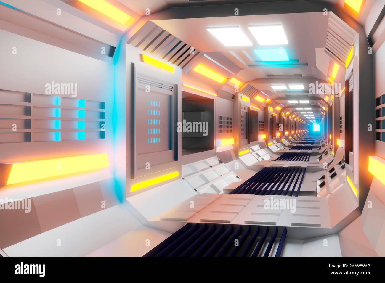 3D Rendered Illustration, visualisation of a science fiction spaceship, gangway Stock Photo