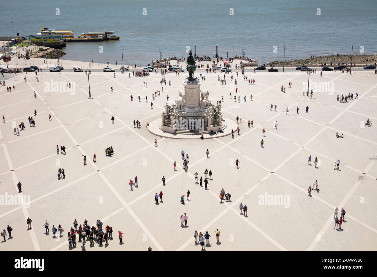 Aerial view of people at Praca do Comércio against sky, Lisbon, Portugal Stock Photo