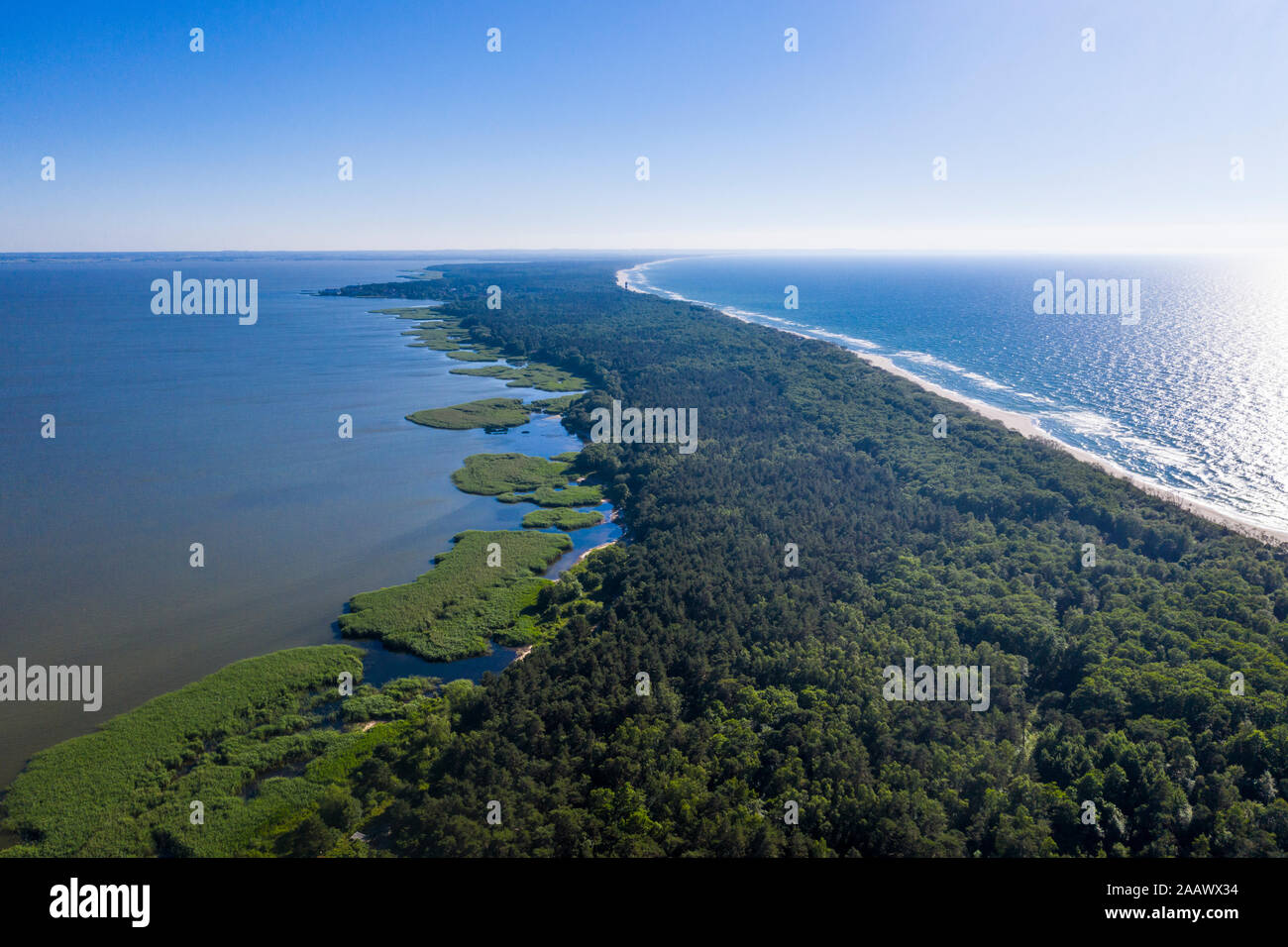 Aerial view of seascape against clear sky during sunny day, Curonian Spit, Russia Stock Photo
