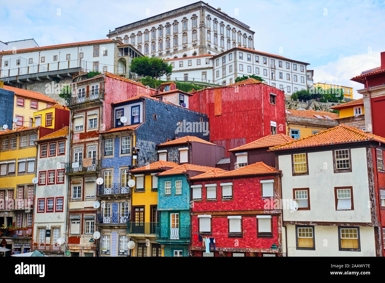 Portugal, Porto, Colorful houses in Ribeira Square Stock Photo