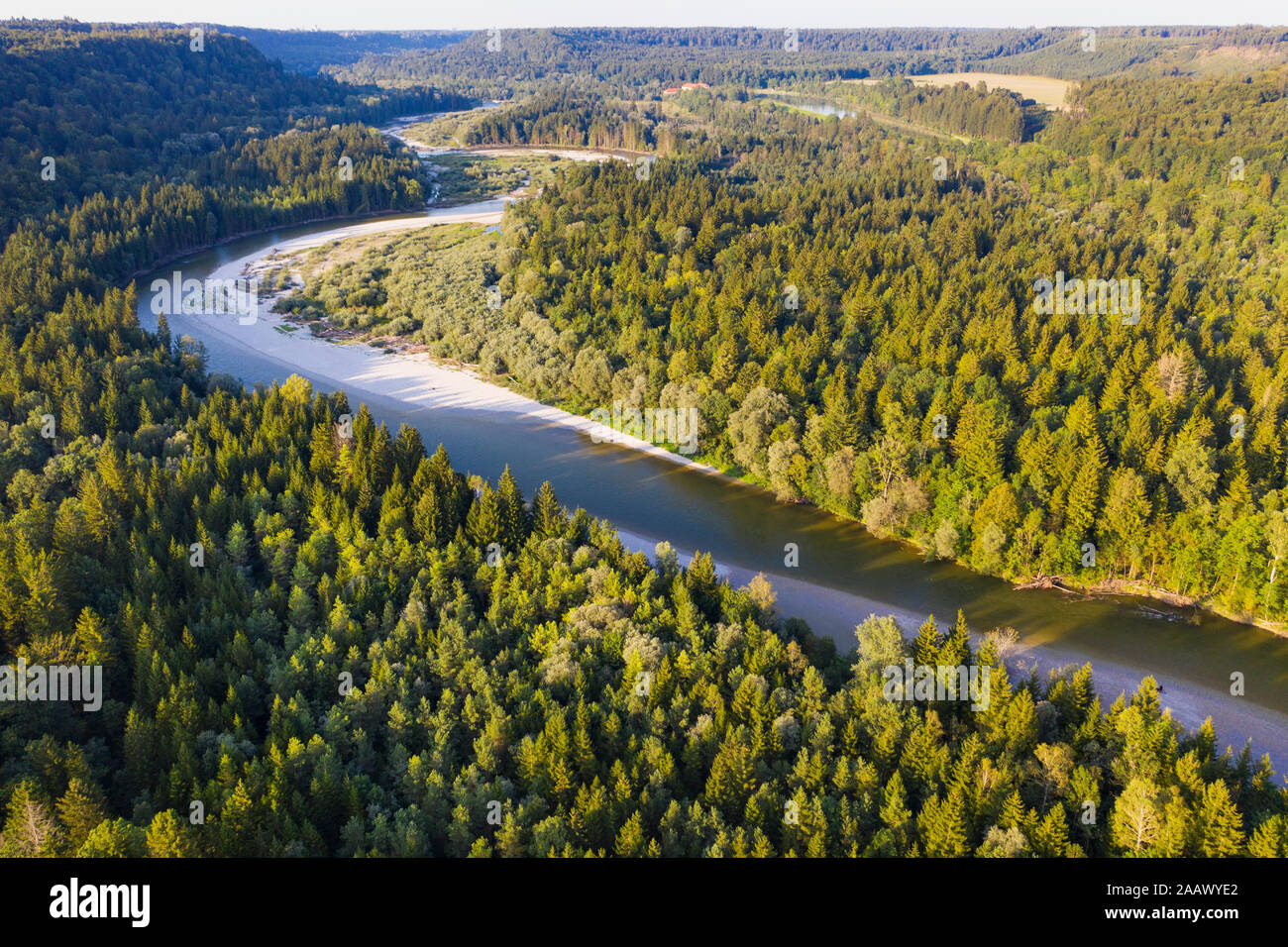 Germany, Bavaria, Schftlarn, aerial view of Isar river Stock Photo