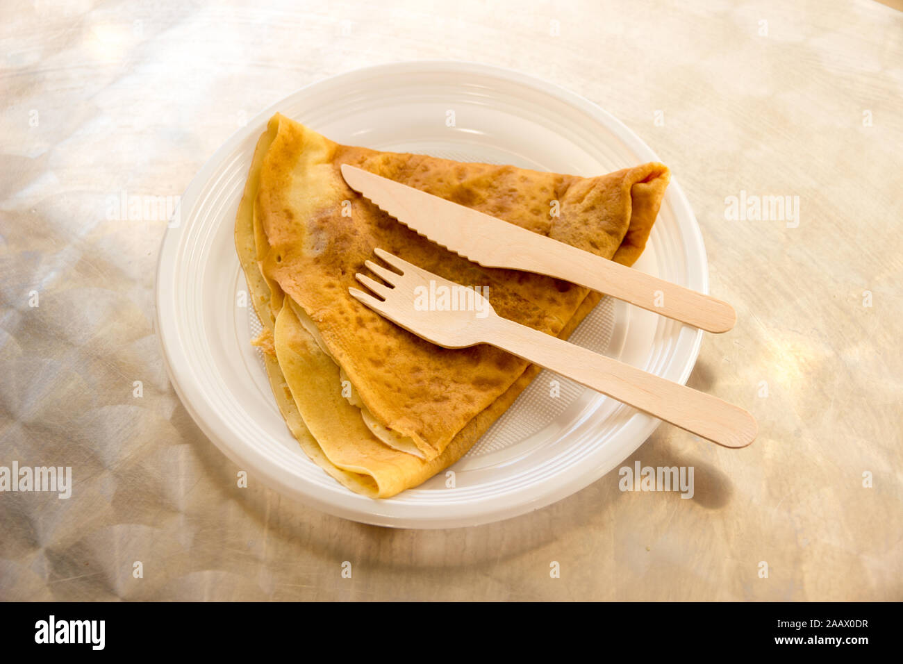 A crepe is a type of very thin pancake widespread in France, Belgium, Canada, and many parts of Europe Stock Photo