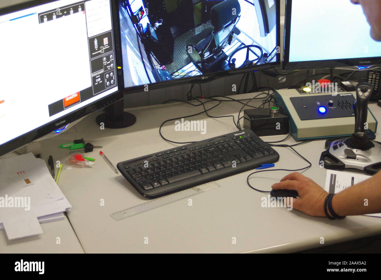 Simulator for training of drivers. Machine control Stock Photo - Alamy