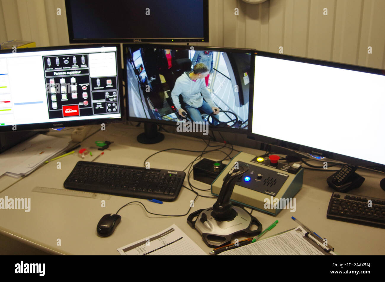 Simulator for training of drivers. Machine control Stock Photo - Alamy